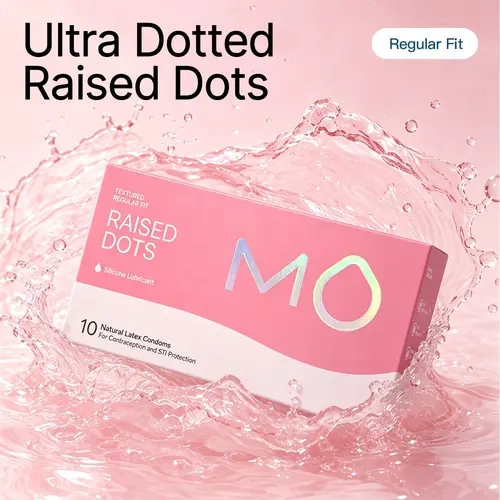 MO Natural Latex Polka Dot Condoms - Raised Dots & Stud Pattern, Silicone-Lubricated, Skin-Friendly, 0.068-0.069mm Thin Comfortable Fit, 53mm Universal Fit, Enhanced Stimulation, 10 Pcs for Everyday Confidence