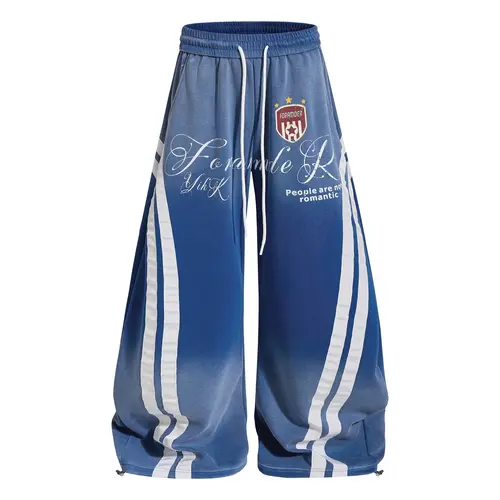 Inflation Men's Comfy Cotton Baggy Wide-Leg Sweatpants - Gradient Washed, Embroidered Emblem, Side Stripes, Elastic Waist, Adjustable Hem, Men's Clothing; Matching Streetwear for Women for Back to School, First Day Outfits
