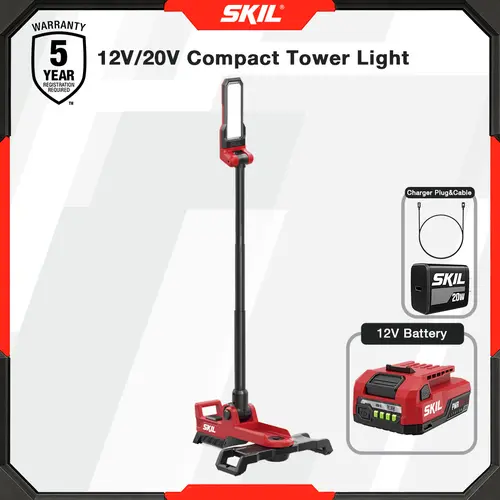 SKIL 12V/20V Compact Tower Light, 20V Kit Including 2.0Ah USB-C Battery and Charger