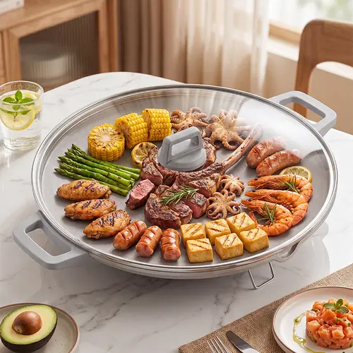 AORAN KITCHEN 2500W Premium Portable Korean-Style Electric Tabletop Grill (High-Spec Glass Cover View Version) - Indoor Smokeless Cooking Grills, Non-Stick, Space-Saving, Temperature Control, Griddle Cooking, Ideal for Home Cooks