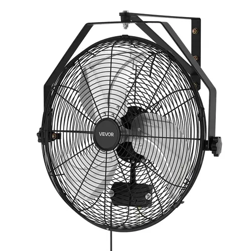 VEVOR 18-in Sturdy Adjustable Fan - IP44 Rated, Mechanical 3-Speed Control, Copper Motor, Aluminum Blades, 360 Airflow, 29.5ft/9M Distance, 2 Mounting Options, Commercial-Grade for Garage/Home Use, 2850 CFM