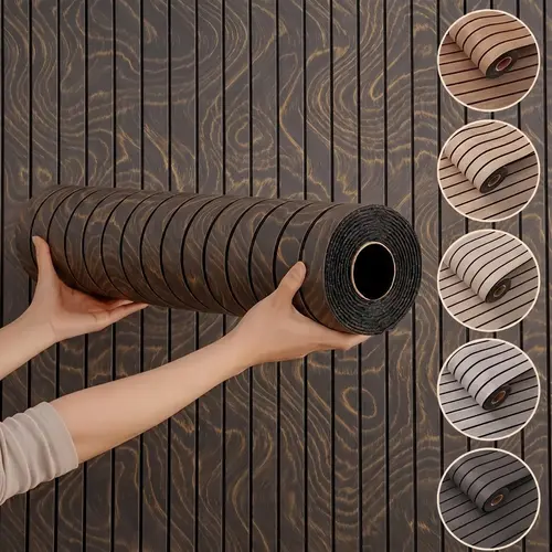 3D Shaped Faux Wood Vinyl PVC Peel-and-Stick Wallpaper Roll (15.7*118.1 in) - Extra Thick, Renter-Friendly, Soundproof, Anti-Static, Removable, Washable, Waterproof for Kitchen Backsplash, Accent Wall, Home Improvement with Embossed Depth & Wood Texture