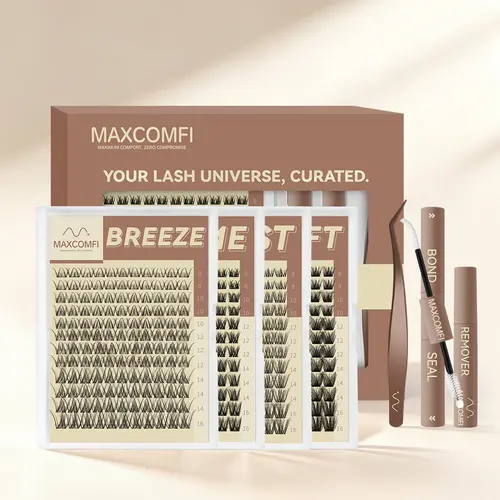 Maxcomfi DD Curl Acrylic Resin Natural Eyelash Cluster Kit - 2.0 Multi-Pack, 3 Styles In 1 Link DIY Eyelashes Clusters, Layered Design, Waterproof, Cryproof, Long-Lasting, 10ml | DealsForYouDays