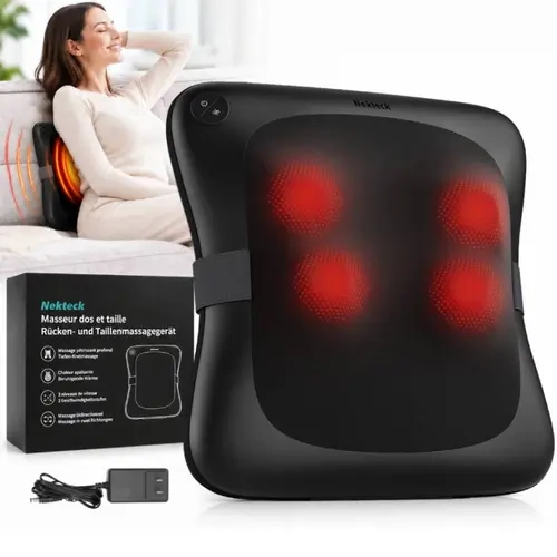 Nekteck Back Massager with Heat, Shiatsu Massage Cushion for Lower Back Pain Relief, Deep Tissue Kneading Massage Pad for Home Office Chair Car Use