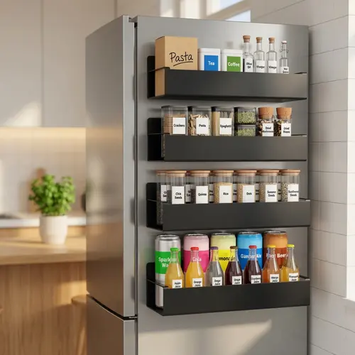 Stainless Steel Durable Adjustable Organiser - Rectangular Humidity-Ready Vertical Storage Racks for Kitchen Sauces, Beverages, with Easy Access & Super Convenient Storage Organization (Home Goods)