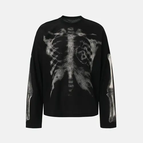 inflation Men's Oversized Knitwear Thermal Long Sleeve Graphic Top - 65% Cotton 35% Polyester, Skeleton Ribcage X-Ray Print, Crew Neck, Fashion Streetwear, XL (Pairs with Jeans)