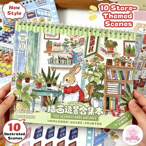 JoyJolly LEPLLANSE Bunny's Daily Life Illustrated Paper Book with Sticker Packs, 3-6 Years Preschool Toddler Kid Books for Family Creative Play (Toys & Hobbies, DIY Scrapbooking & Stamping)