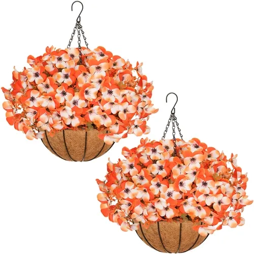 LVZHIYUAN 2-Pcs Artificial Pansy Hanging House Plant Baskets - Lifelike Silk Flowers, UV-Resistant, Eucalyptus Leaves, Vibrant Daisies, Home Decor Wall Hanging Planter for Porches Patios