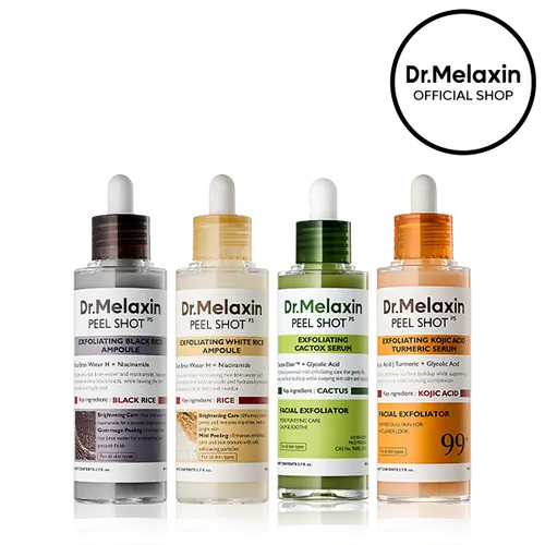 [Dr.Melaxin Official] Peel Shot Exfoliating 4-Step Set | Glow Rice, Kojic Turmeric, Cactox Serum for Pore Clearing, Reducing Puffiness & Hydration Barrier