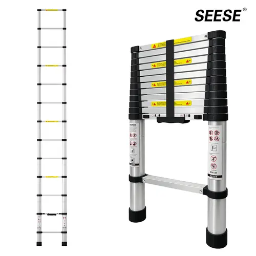 SEESE 12.5 FT Telescoping Ladder, Aluminum Telescopic Extension Ladder 330 lbs, One-Touch Retractable Compact Portable Ladder with Non-Slip Rubber Feet for Home, RV, Loft & Household Use backtoschool