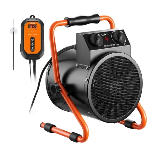VEVOR 1500W Power Plastic Portable Greenhouse Electric Heater with Thermostat, Heating & Fan Modes, Temperature Control, 25° Adjustable Angle, Adjustable Heating, IPX4 Protection, Overheat Shut-Off, Fire Resistant Handle, Grow Tent & Home Office Use
