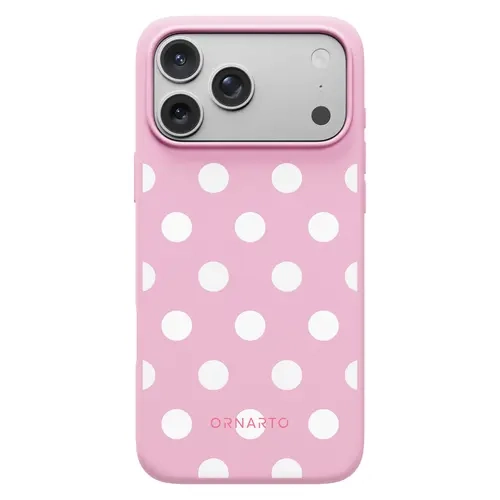 ORNARTO Vintage White & Pink Polka Dot Liquid Silicone Slim Fit Smartphone Protective Casing for iPhone 17 Series - Shockproof Soft Phone Aesthetic Accessory, Women's Handheld Casing with Screen Protector