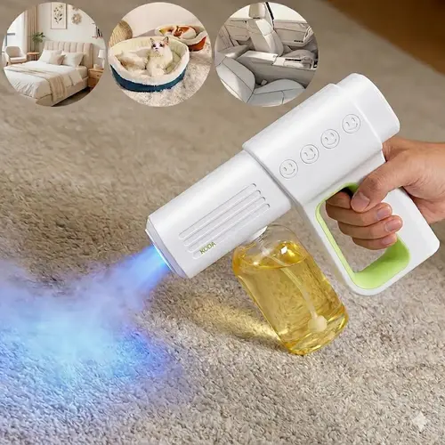 Cordless Nano Blue Light Sanitizer Spray Gun - Safe & Efficient Rechargeable Electric High-Pressure Mist Sprayer, Portable Lightweight Pet Odor Remover, No Constant Power Needed, for Home/Office Freshen, Car Interior Disinfection, Versatile Use