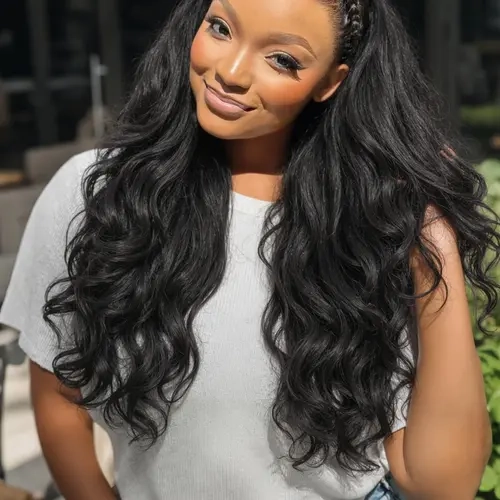 Yaki Curly Half Wig, Body Wave Glueless Wigs, 3 in 1 Seamless Kinky Half Wigs, Synthetic Headband Wig, Curly Synthetic Hair, 22 Inch, Beginner Friendly, Curled Synthetic Wig, Glueless Wear Wig, Beautiful Headband Wig