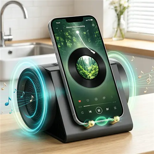 Wireless Induction Speaker Stand - Bluetooth Speakers, Amplifier Holder, Portable Audio Amplifier, 2-in-1 Desktop Smartphone/Tablet Holder, Resonance Sound Tech for Home Travel, Halloween Gadget Gift, Wireless Speakers