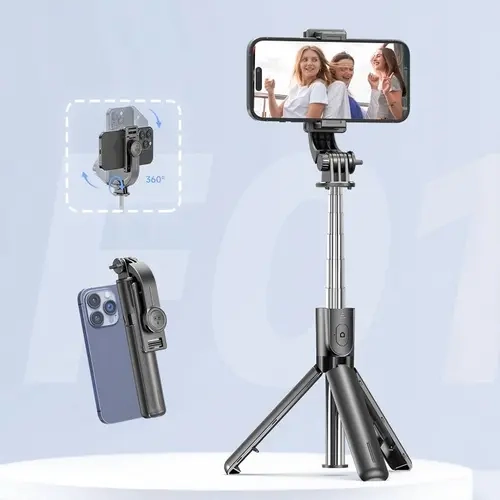 F01 360-Degree Camera Tripod & Monopod, Compact Adjustable Retractable Selfie Stick with Detachable Wireless Remote Control & Silicone Clip, Tripod for iPhone & Mobile Phone Compatible for Photography, Recording