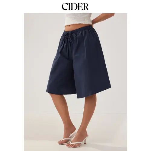 Cider Cotton Mid Rise Drawstring Oversized Bermuda Shorts