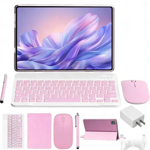 【TechVibes】10.1" Android 15 Tablet with Keyboard, Mouse, Stylus, Protective Case, USB Adapter, Wireless Bluetooth Card, Radio, 4GB RAM, 64GB ROM, SD Card Support, Dual SIM, 1280x800 IPS Screen, 13MP Picture Camera, 5000mAh Battery, Valentine’s Day Gift