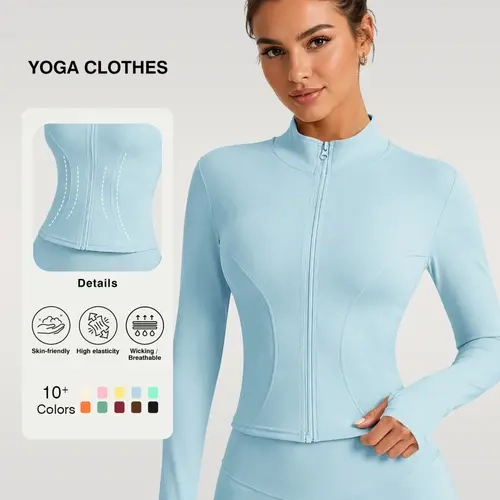 Women's Long Sleeve Sporty Jacket, Activewear Jacket, Breathable Slim-Fit Yoga Wear, Quick-Dry High Elasticity, All-Season Casual for Gym and Running