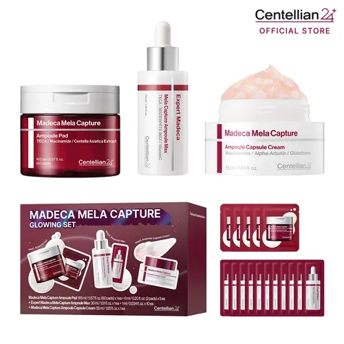 [Centellian24] Mela Capture Glowing Skincare Set | Ampoule Pad + Ampoule Max + Capsule Cream | Dark Spot & Uneven Tone Care | Exfoliating, Smoothing & Radiance | Korean Skincare