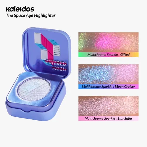 Kaleidoscope Space Theme Glowy Highlighter - Sheer, Color-Shifting, Multichrome, Duochrome, Smooth, Radiant, Luminous, Radiance-Boosting, Natural Glow, Glassy Skin, Face & Body, Festival Makeup, Cosmetic Gift, Glow Glitter Powder Highlighters & Luminizers