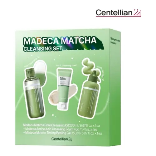 [Centellian24] Madeca Matcha Cleansing Set - Korean Skin Care Kits with Cleansing Oil, Amino Foam, Peeling Gel - Barrier-Friendly pH, Gentle Exfoliate, Milky Emulsifies, Deep Pore Clarifying, Makeup Melting, Sensitive Skin Soothing, 2-Step Daily Cleanse