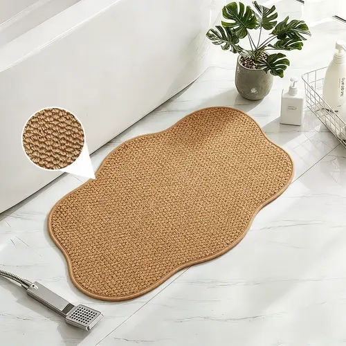 1pc Abstract Irregular Shaped Brown Pineapple Grid Bath Mat, TPR Anti-Slip Bottom 100% Polyester Absorbent Rug for Bathroom Washroom Shower, Soft Skin-Friendly & Easy Care, Non Slip Bath Mat