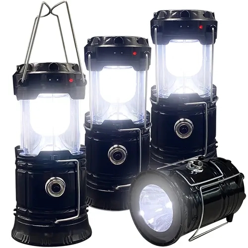 4-Pack Collapsible Portable LED Camping Lanterns - ABS Plastic, Compact Fold, Lightweight Waterproof, Solar USB Rechargeable, Child-Carry Light, Emergency Flashlights, USB Rechargeable Lighting, 360° Room Glow for Home Power Outages, Hiking