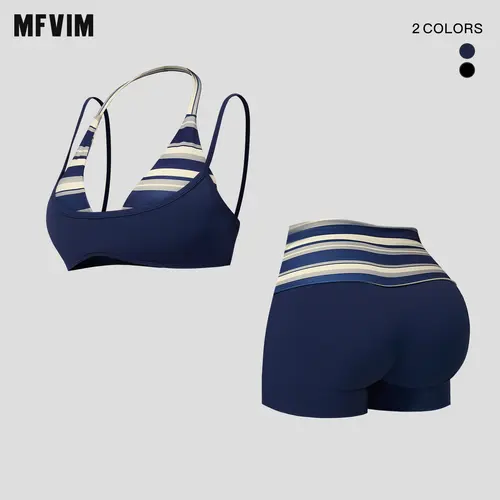 MFVIM Women’s 2-Piece Colorblock Striped Halter Yoga Workout Set - Gym Workout Apparel with Shoulder Straps, Back-Enhancing Design, Foldover Waistband, High-Stretch Shorts, for Back-to-School Matching Sets, 2 Piece Sets