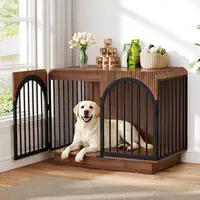 Giratree 39.3" Fluted Wooden Dog Crate Furniture, Mid-Century Modern Indoor Dog Kennel Dogs Cage for Medium/Large Dogs, Heavy Duty Dog Crates Decorative Pet House for Living Room