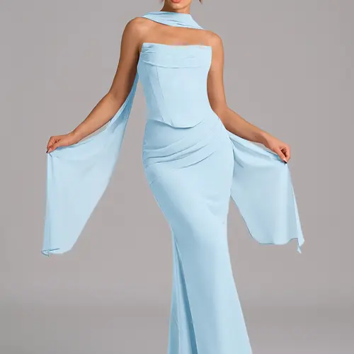 Azazie Sorrel Chiffon Bridesmaid Dress Corset Back Mermaid Chiffon Floor Length Wedding Guest Dress, Chic, Scarf sohochic