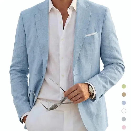 YND Men's 1-Button Linen Slim-Fit Casual Sport Coat, Lightweight Business Blazer for Wedding, Menswear Outerwear