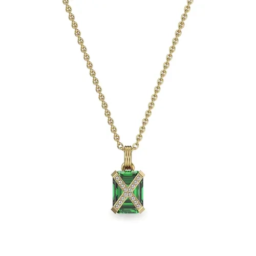 PASCAL Artdeco Cocktail Diamond Pendant Green Gemstone Vintage Inspired Lab-Grown Diamond Necklace for Women