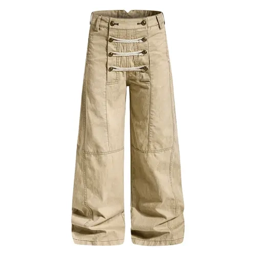 Inflation Men's 100% Cotton Vintage Y2K High-Waist Wide-Leg Baggy Denim Pants - Nautical Rope Button, Fashion Streetwear for Spring Summer 2026