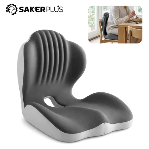 SakerPlus Ergonomic Memory Foam Seat Cushion with Lumbar Support, Back Pain Relief for Long-Sitting Users, Office Chair-Car Seat-Stool Furniture Accessory Thoughtful Gift for Parents