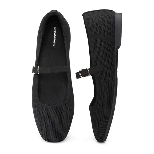 Dream Pairs Women's Ankle Mary Janes Footwear - Comfortable Square Toe Knit Low Heel Flats, Flexible Arch Support, Foam Cushion, Flat Sole Shoes for Work & Casual Wear