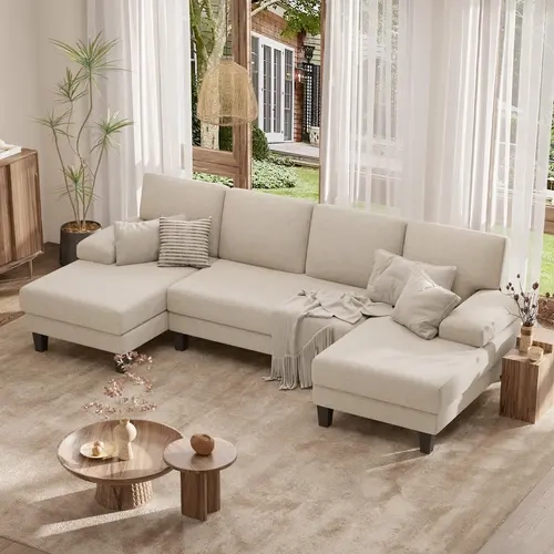 Modern Upholstered U-Shaped Modular Sectional Sofa Couch - Solid Wood Frame, Double Chaise, Double Sleepers, Sturdy, 48h Full Cushion, 6.5" Legs, Classic Lounge for Living Room Decor, Apartment Use