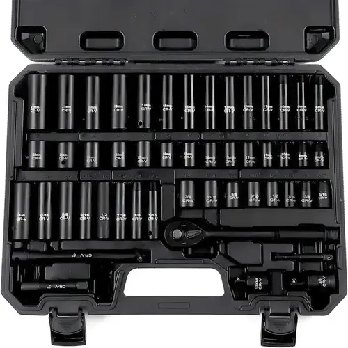 50-Piece 3/8"-Drive 6-Point CR-V Steel Impact Sockets Set - Socket Wrenches, Ratchet Wrench, Work Tools with Extension Bar, Adapter, Universal Joint Adapter with Storage Case Mechanic Tools for Automotive Use,Dealsforyouday