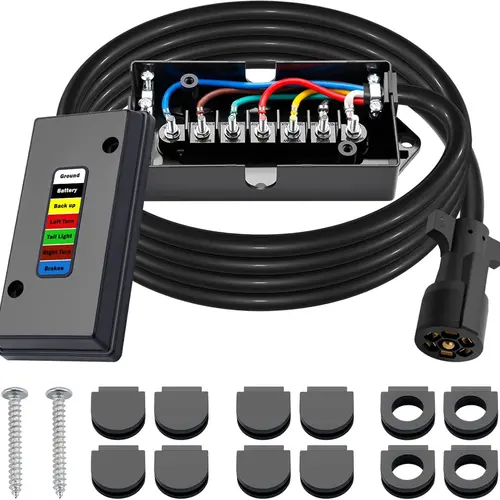 RSH Pre-Assembled 7-Way Trailer Wiring Harness Kit - 8 ft Cord, 7-Pin Plug, Junction Box, Premium Light & Brake Wires for RV Towing (Automotive Towing Accessory), Premium Light And Brake Wiring Wires