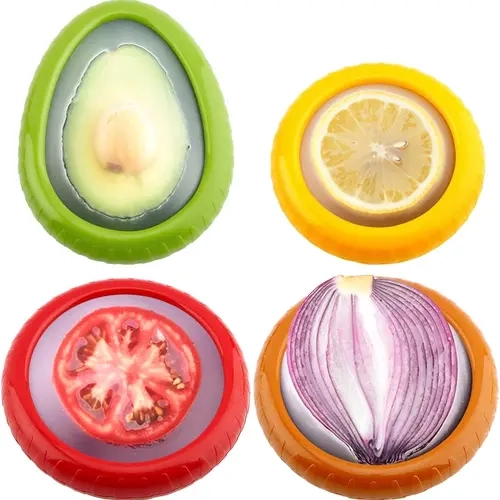 AISOON 4-Pack Reusable Crack-Resistant Silicone Anti-Leak Food Storage Containers, Kitchen Gadgets with Rotate-to-Seal Locking Lid Airtight Closures, Refrigerator Organizer for Half-Cut Produce (Avocado, Tomato) that Maintains Freshness
