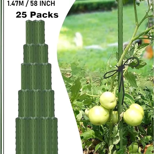 Hourleey 25Pack 58 inch/ 15Pack 96 inch Plastic-Coated Steel Garden Stakes, Heavy-Duty Support for Climbing and Tomato Plants