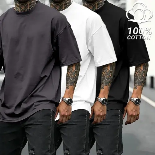 Basic Solid Color Oversized Cotton Tee for Men, Lightweight Soft Fabric Crew Neck Short Sleeve Shirt with Multiple Color Options, Timeless Casual Wear for All Kinds of Daily Summer Outfits and Modern Mensfashion