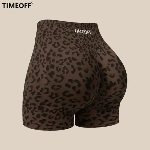 TIMEOFF Women's High Waist Seamless Tight Active Sculpt High Stretch Leopard Print Spandex Sports Shorts - Anti-Roll Waistband, XS-S Sizes, Gym Clothes Women for Yoga & Running, Travel Essentials