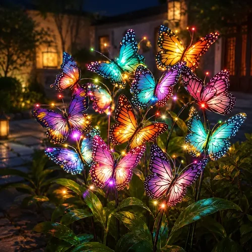 Outdoor Solar Butterfly Garden Stake Lights - 2/4/8-Pack Bright Courtyard Deck Decor Lights, IP65 Waterproof, Auto Dusk-to-Dawn, 34/68/136 Silk Butterflies, Solar-Powered Illuminated for Patio Landscape, Bright Solar Light, Courtyard Light
