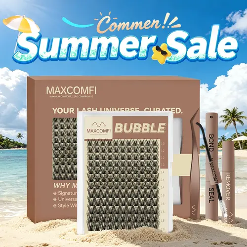 Bubble Maxcomfi Fluffy Dense Cluster Lashes, Thick Reusable DIY Individual Eyelash Extensions, Bouncy Mega Volume Lashes for Daily & Party Natural Glam Makeup Looks, Eyelashes Extensions