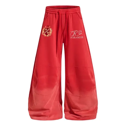 inflation Men's Baggy Oversized Wide-Leg Sweatpants - Vintage Gradient Wash, Crown Embroidery, Athleisure Bottoms, Casual Lounge Sweatpants, Mens Clothing, Swag Clothes, All Seasons Streetwear Bottoms