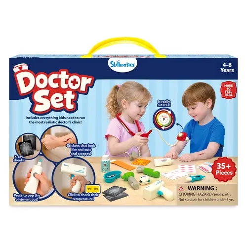 Skillmatics Doctor Set for Kids – 35+ Piece Pretend Play Medical Kit with Interactive Tools, Thermometer, BP Monitor, X-Ray Sheets & Prescription Pad, Role Play Toy, Gift for Ages 4, 5, 6, 7, 8