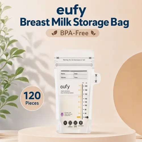 eufy Temp-Sensing Milk Storage Bags 7 oz Disposable Leakproof BPA-Free Color-Changing Temperature Indicator for Breastfeeding 120 Pieces