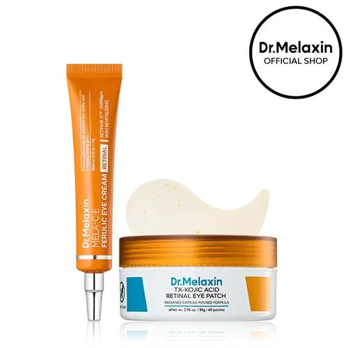 [Dr.Melaxin Official] Retinal Eye Care Duo, 2-Piece | MELA-C·E Ferulic Eye Cream + TX-Kojic Acid Retinal Eye Patch | Vitamin C & Retinal for Puffiness, Dark Circles & Fine Lines | Korean Skincare