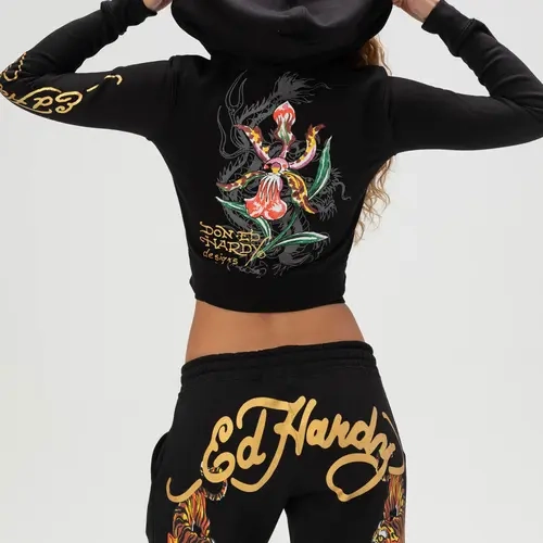 ED HARDY Tigers Womens Crop Zip-Up Hoodie
